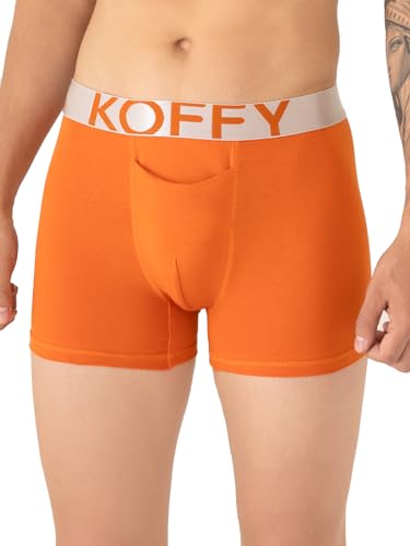 Image of KOFFY Men's Malleable Cotton Lycra Long Trunk with Minus Cutting Pouch I Wrinkle Free I Moisture Wicking Technology