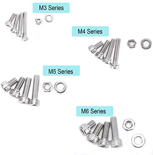 AETTL 660 Piece Machine Screws Assortment Kit, M6 M5 M4 M3 Nuts and Bolts Assortment Kit, Stainless Steel Metric Assorted Machine Screws Set Allen Wrenches Hex Socket Head with Flat Washers - Thumbnail 3