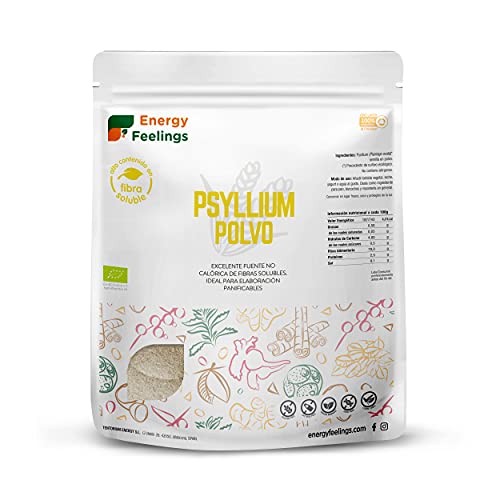 Energy Feelings Graine de Psyllium en Poudre BIO, Psyllium sans Gluten, Prébiotique, Fibre Rassasiante, avec Coquille en Poudre, 500 g