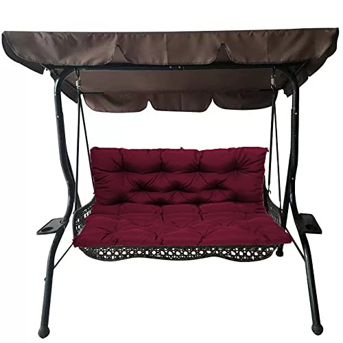 Cojines gruesos resistentes al agua para banco de jardín de 3 plazas con correas para toldo, columpio, muebles de patio al aire libre, cojines de asiento con respaldo, 120 x 100 x 10 cm, color rojo