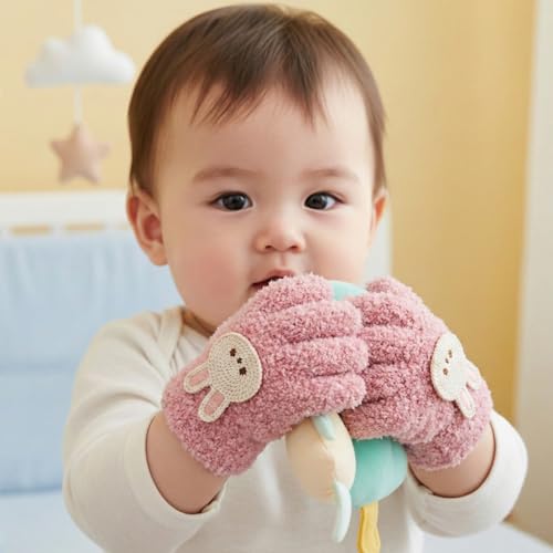 Image of Kraptick Kids Winter Gloves - Ultra-Soft Thick Knit Fuzzy Warm Mittens for Boys & Girls Cute Bear Patch Thermal Hand Warmers for Toddlers & Children -1