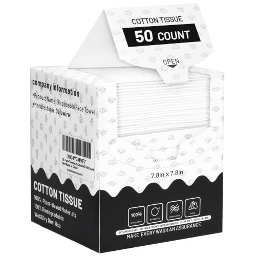 Disposable Face Towels 7.8"×7.8", 50 Count Ultra Soft Thick Biode...