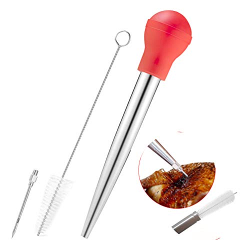 Fuxiang Turquie Poires à Sauce Seringue Seringue à Marinade Injecteur Acier Inoxydable Dinde Baster Aiguille Poignée en Acier Inoxydable Rouge
