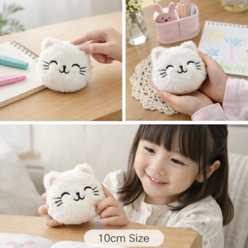 Image of Cute Cat Curtain Tieback Soft Plush | Decorative Cartoon Curtain Holder 10 cm | Elastic Tie Back for Kids Bedroom, Nursery & Living Room | Set of 2
