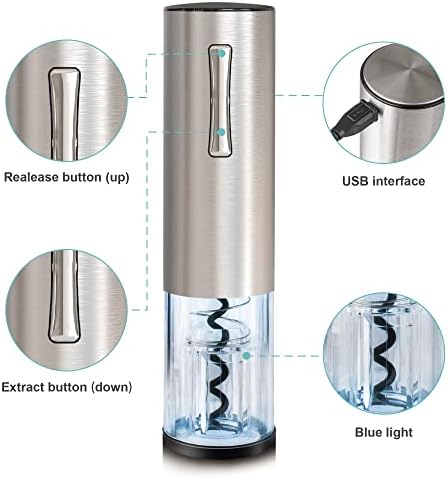 EZBASICS Electric Wine Bottle Opener kit Rechargeable Automatic Corkscrew contains Foil Cutter Vacuum Stopper and Wine Aerator Pourer with USB Charging Cable for Wine Lover 4-in-1 Gift Set