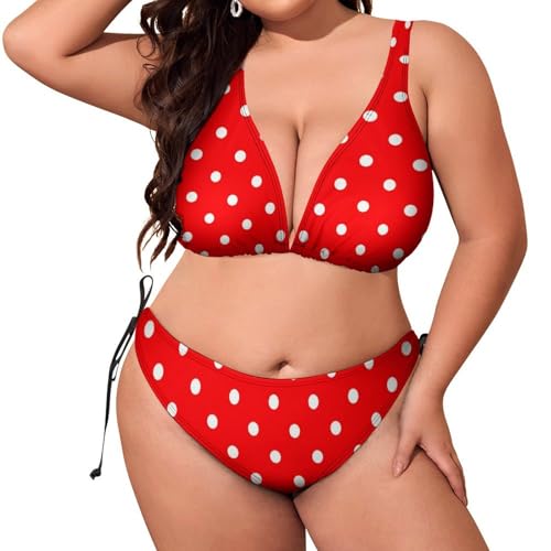 Dhyoui Red and White Polka Dot Swimsuits Plus Size Women's Two Piece Bikini Sets Sexy Triangle Top Bathing Suits 3XL