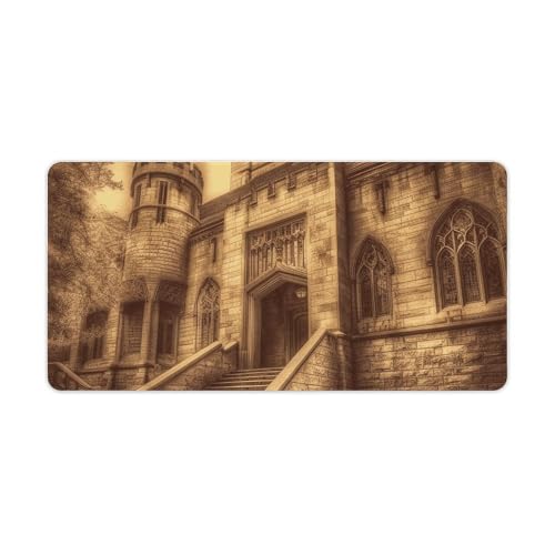 Tapis de souris grande taille château médiéval pour bureau vintage