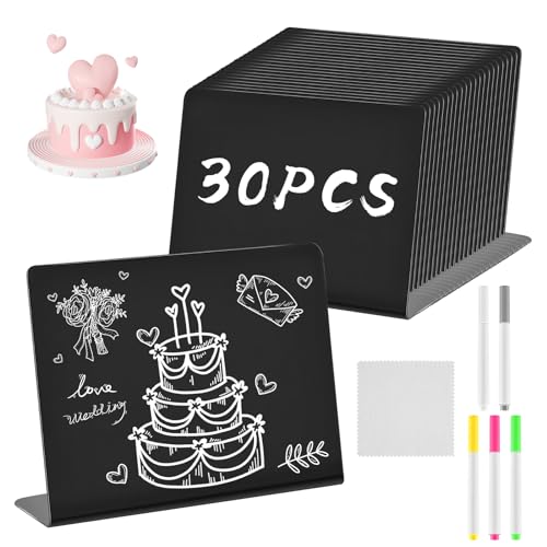 30 Pièces Mini Ardoise de Table, Mini Tableaux Noirs Avec 5 craies et un chiffon, étiquette prix Pour buffet, mariage, fête, café, Boulangerie, Petite Ardoise pour Prix -Taille L