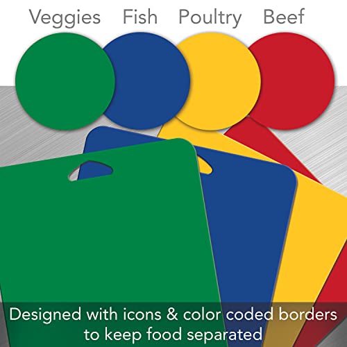 Cut N' Funnel Non-Slip Flexible Cutting Board Mats Set Of 4 Primary Colors, Made In The Usa Of Bpa Free Food Grade Plastic, 12” X 16” #TOP1