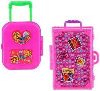 HINTER Plastic Rolling Suitcase Luggage Box for Dollhouse Decoration Accessory Pink Miniature Luggage 14 years up 2pcs