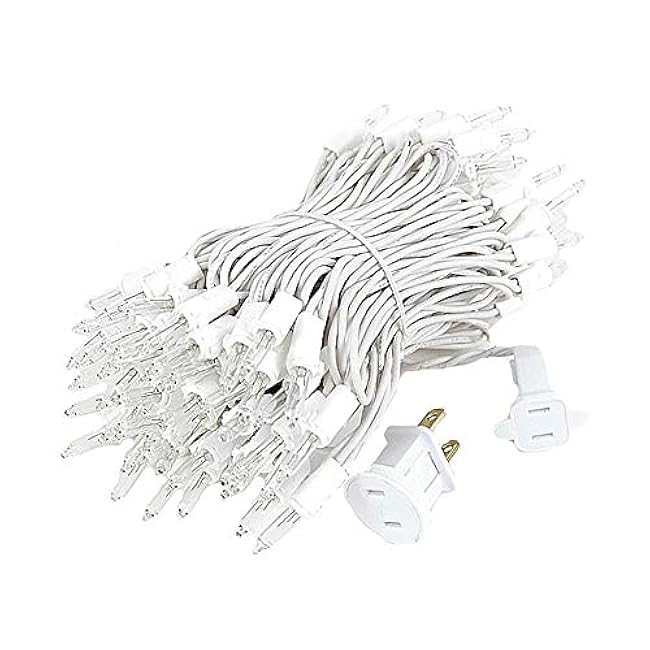 Novelty Lights 34 Feet 100 Bulb Incandescent Mini Light String, Clear with 4-Inch Spacing on White Wire, UL Listed Commercial Grade Indoor/Outdoor Mini Lights, Connectable End-to-End