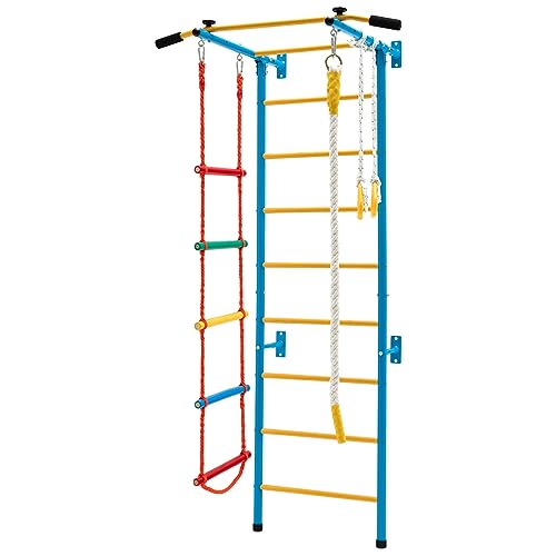 LIFEZEAL 4 in 1 Sprossenwand Set, Kletterleiter Kinder mit Klimmzugstange & Ringe & Strickleiter & Schaukeln, Kletterwand aus Metall für Kinderzimmer, Klettergerüst Turnwand ab 3 Jahren (Stil 2) LIFEZEAL 4 in 1 Sprossenwand Set, Kletterleiter Kinder mit Klimmzugstange & Ringe & Strickleiter & Schaukeln, Kletterwand aus Metall für Kinderzimmer, Klettergerüst Turnwand ab 3 Jahren (Stil 2)