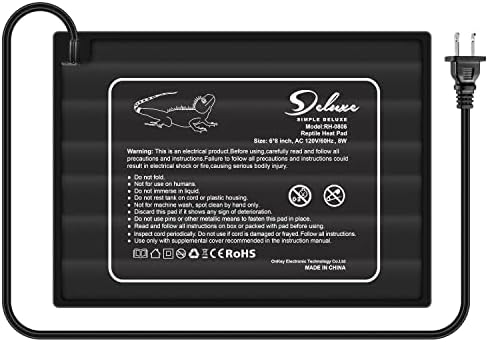 Simple Deluxe 6 X 8 Inch 8W Reptile Heating Pad Under Tank Heater Terrarium Warmer Heat Mat for Amphibians and Reptiles Pet, Black