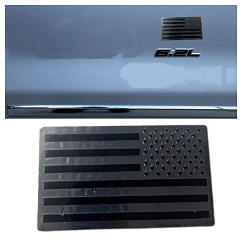 Image of Embossed 3D Metal All Black American Flag Emblem Decal Stickers (1 Pair), Matte Black (5 inch x 3 inch) Patriotic US Flag Car Decals Bumper Stickers for Truck, Window, Motorcycle
