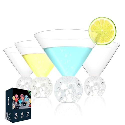 Dounx Stemless Martini Glasses Set of 4, Bling Cocktail Glasses with Sparkle Ball Base, Fancy...