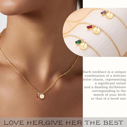 Initial Birthstone Necklace for Women, Dainty Gold Necklace for Women with Initial Birthday Gifts for Her Teen Trendy Stuff Letter A-Z Pendant Mothers Day Necklaces Gifts for Mom Daughter Sister Christmas Jewelry