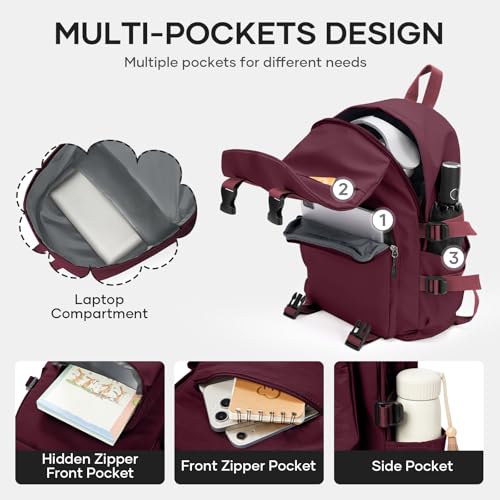 Image of coowoz Lightweight School Bag Casual Daypack College Laptop Backpack for Men Women Water Resistant Travel Rucksack for Sports High School Middle Bookbag for girls(Red)
