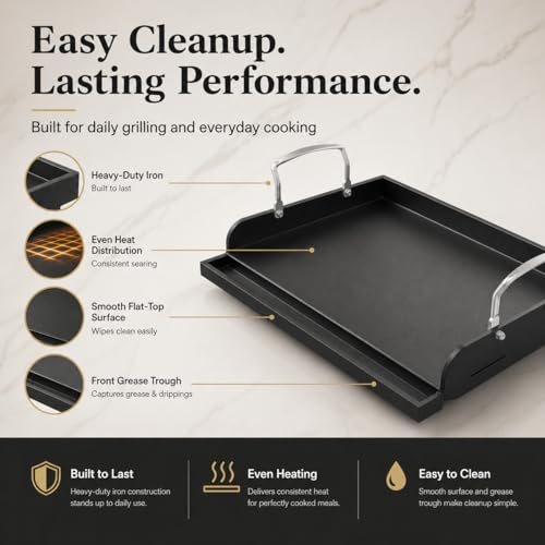 Universal Griddle for Gas Grill, Flat Top Cooking Griddle for Charcoal/Electric Grill, 17" x 13" Nonstick Coating Cooking Skillet Pan Teppanyaki for Weber Charbroil Camp Chef and More by Uniflasy - Image 4