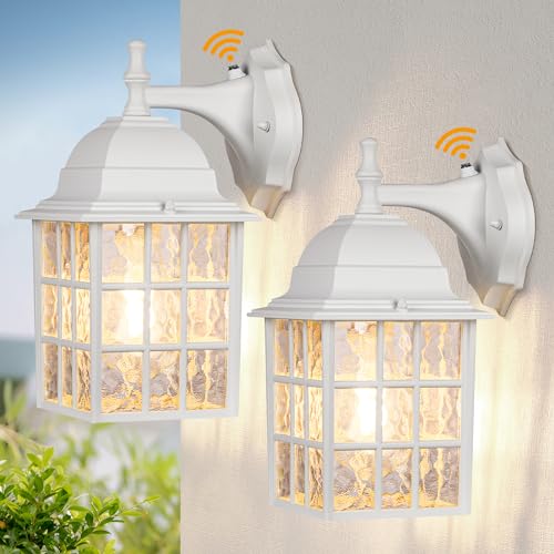 Dusk to Dawn Outdoor Light Fixture, 2 Pack Porch Lights Wall Mount, White