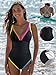 popvil Women's Tummy Control Swimsuits One Piece Neon Color Block Swimwear Deep V Neck Slimming Bathing Suit