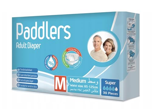 PADDLERS Windeln für Erwachsene - Inkontinenz Windeln Unisex - Einweg Windeln für Erwachsene - mit Feuchtigkeitsanzeige, SUPER SAUGFÄHIG (M, 30 stück)