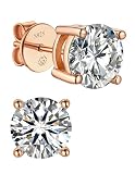 MomentWish Moissanite Orecchini Oro Rosa, 0,6 Carato/4mm Orecchino Punto Luce Donna Uomo Brillanti Diamanti Anallergici Regalo-4 Prong