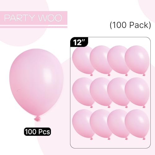 Image of PartyWoo Pink Balloons 100 pcs 12 Inch Latex Helium Pastel Pink Balloons for Baby Shower Gender Reveal Birthday Bridal Shower Engagement Princess Bachelorette Butterfly Party Decorations Pink-Q05
