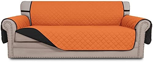 Easy-Going Reversible Couch Cover for 3 Cushion Couch Sofa Cover for Dogs Water Resistant Furniture Protector Cover with Foam Sticks Elastic Straps for Pet Cat (Sofa, Orange/Black)