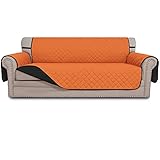 Easy-Going Reversible Couch Cover for 3 Cushion Couch Sofa Cover for Dogs Water Resistant Furniture Protector Cover with Foam Sticks Elastic Straps for Pet Cat (Sofa, Orange/Black)