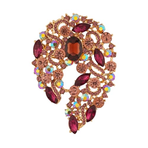 Image of Big Large Rhinestone Green Palm Leaf Statement 3.5 inch Brooch Pin Scarf Dress accessories Broach Gold Tone
