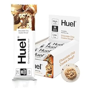 Huel Complete Nutrition Bar, 12 x 55g Bars, Chocolate Chip Cookie Dough, High Protein Bar, Plant-Based Protein Bars, Low Sugar, High Fibre, High Protein Snack with Vegan Chocolate, Under 200 Calories
