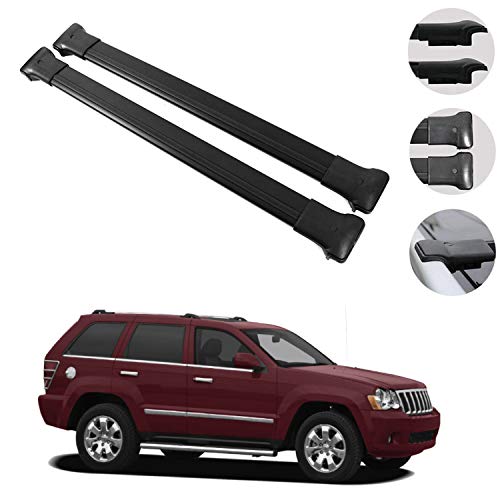 Roof Rack Cross Bars Luggage Carrier Black 2 Pcs Fits Jeep Grand Cherokee WK 2005-2010 | Aluminum Silver Cargo Carrier Rooftop Luggage Crossbars