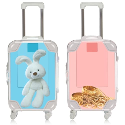 wlsvega 2 Piezas Mini Maleta Caja de - Mini Maletas Realistas - 2 Piezas MiniMaleta - con Barra RetráCtil Y Ruedas ExtraíBles,Adecuado para Guardar Monedas Sueltas,Regalo para NiñOs (Azul Rosa)