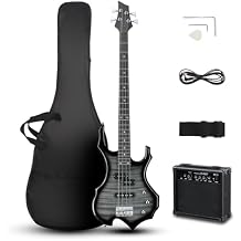 Ktaxon Electric Bass Guitar Full Size Flame Design Bass Set with 20 Watt Amplifier, Portable Bass Bag, Superior Amp Wire, Adjustable Guitar Strap, Plectrum, Wrench ToolTiger Stripes