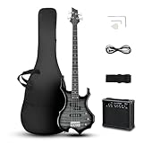 Ktaxon Electric Bass Guitar Full Size Flame Design Bass Set with 20 Watt Amplifier, Portable Bass Bag, Superior Amp Wire, Adjustable Guitar Strap, Plectrum, Wrench Tool(Tiger Stripes)