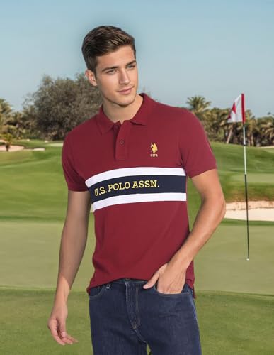 Image of U.S. Polo ASSN. Men's Horizontal Striped Slim Fit Cotton Polo Shirt
