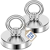 DIYMAG 2Pack Powerful Fishing Magnets,with Countersunk Hole Eyebolt, Diameter 1.9 inch(48 mm),270 lbs(123 KG) Pulling Force for Retrieving in River and Magnetic Fishing