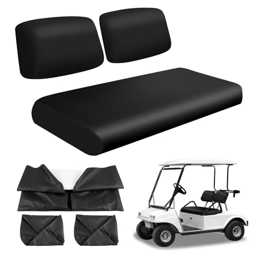 Image of Golf Cart Front Seat Covers Black Micro Fiber Leather Seat Covers Replacement for Club Car DS 1982-2000, Staple On