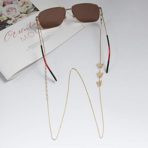 Rr Delicate Butterfly & Rose Quartz Natural Beads Trendy Sunglasses Chain Eyeglasses Chain Mask Holder Chain For Women Girl #TOP2