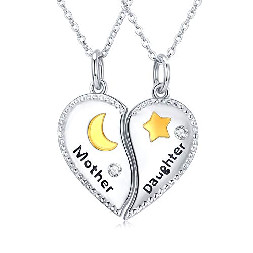 Cuoka Mother Daughter Necklace Set for 2 925 Sterling Silver Daughter Necklace from Mom Moon and Star Mom daughter necklace Set Mom and Daughter Gifts (A-Silver)
