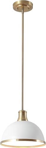 Globe Electric 60824 Colgante de 1 luz, blanco mate, detalles de latón mate, isla de cocina, cafetería, decorativo, lámpara colgante de techo,