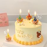 Bear Birthday Candles, 4 PCS Cute Mini Bear with Birthday Hat Cake Cupcake Topper Candles,Funny Happy Birthday Candles Set,Party Supplies,Cake Decoration