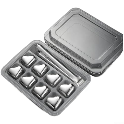 Pierres à whisky réutilisables en acier inoxydable, cubes de refroidissement pour boissons sans dilution, pierres de glace en forme de cœur pour cocktails (C)
