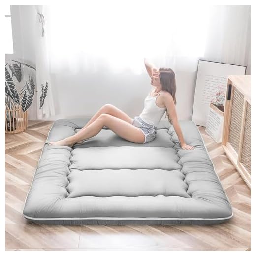MAXYOYO Japanese Floor Mattress Futon Mattress, Thicken Daybed Futon Sleeping Pad Foldable Roll Up Mattress Boys Girls Dormitory Mattress Pad Kids Floor Lounger Bed Couches and Sofas, Grey, Twin Size