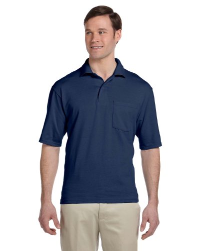 Jerzees 5.6 oz. 50/50 Jersey Pocket Polo with SpotShield, Navy, Large