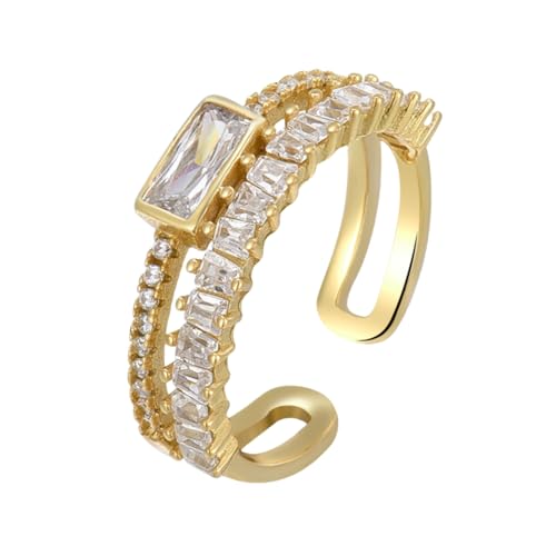 Bague en argent 925 double couche en de zirconium pour fiançailles élégantes