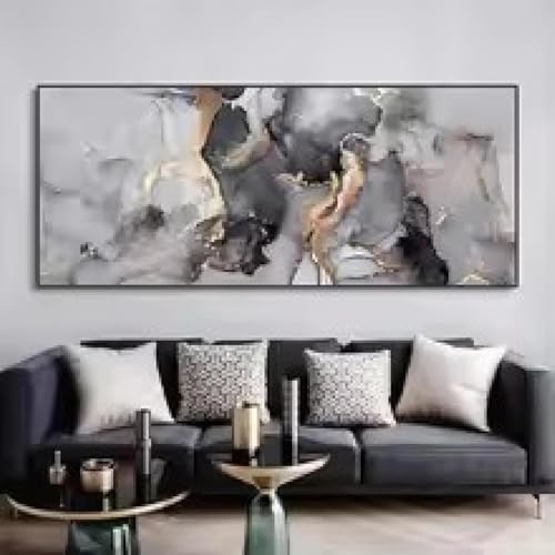 Grande toile marbre noir et or TONGYINLI, tableau abstrait 45x135 cm - 3