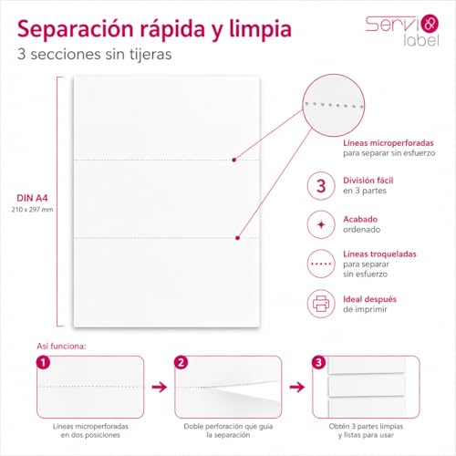 Papel Microperforado DIN A4 troquelado en tres partes separables 3