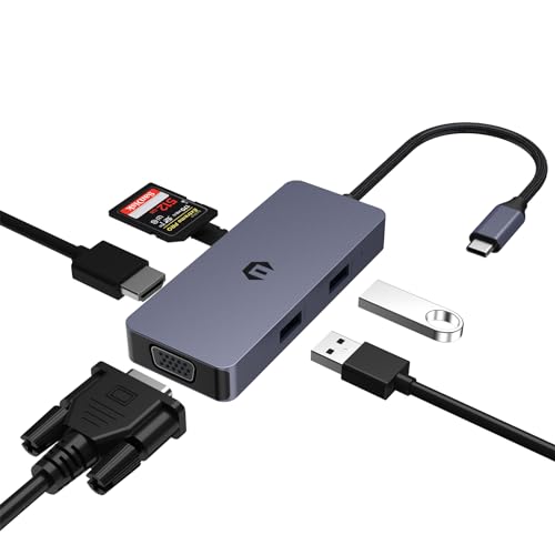 Hub USB C HDMI 4K adaptateur 6 en 1 avec VGA et lecteur de carte SD TF