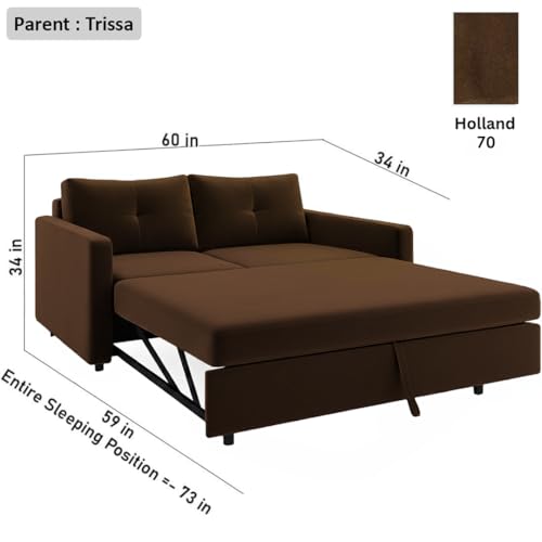 Image of CASASTYLE Seria 2 Seater Pull-Out Premium Fabric Sofa Cum Bed Sofa Set for Living Room (Dark Brown) Premium Velvet Finish | Ideal for Living Room, Bedrooms